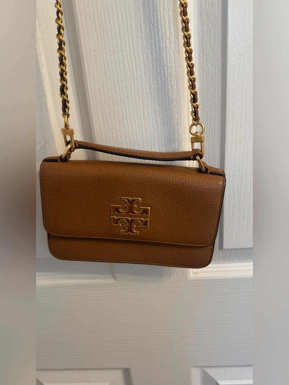 Tory Burch Tan Pebbled Leather Chain Crossbody